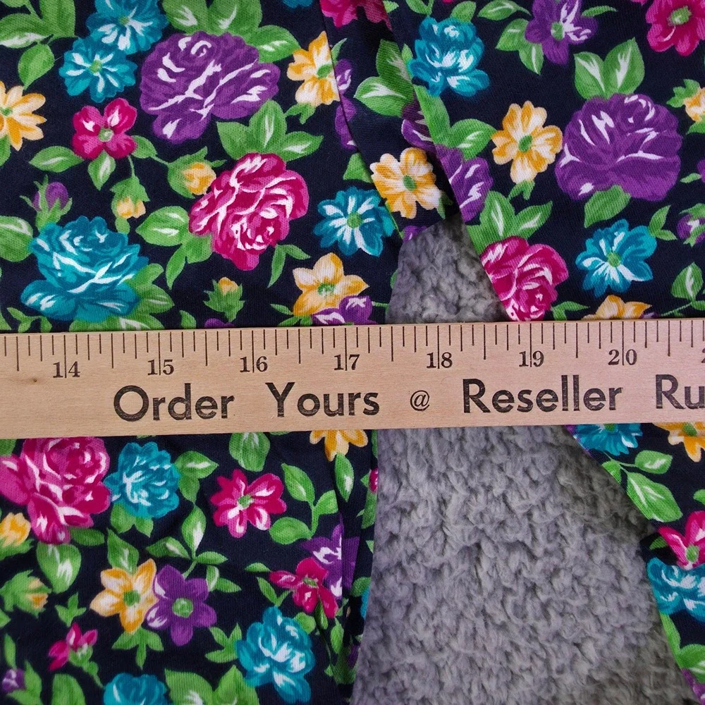 Hunt Club Womens Small Floral Turtleneck Long Sleeve Cotton Top Navy Pink Multi